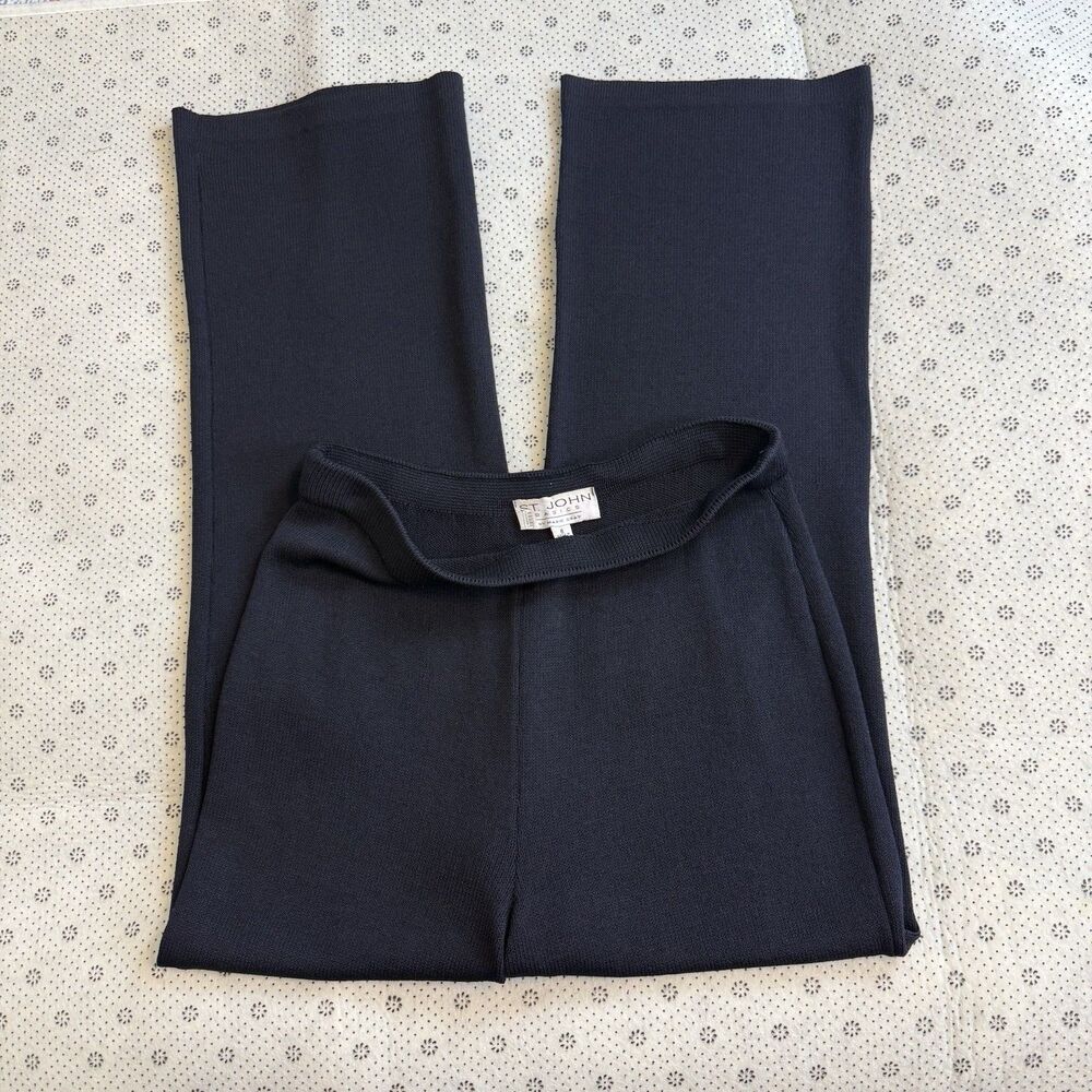 St John Basics Santana Knit Pull On Pants Navy Blue Women Size 8 Elastic Waist